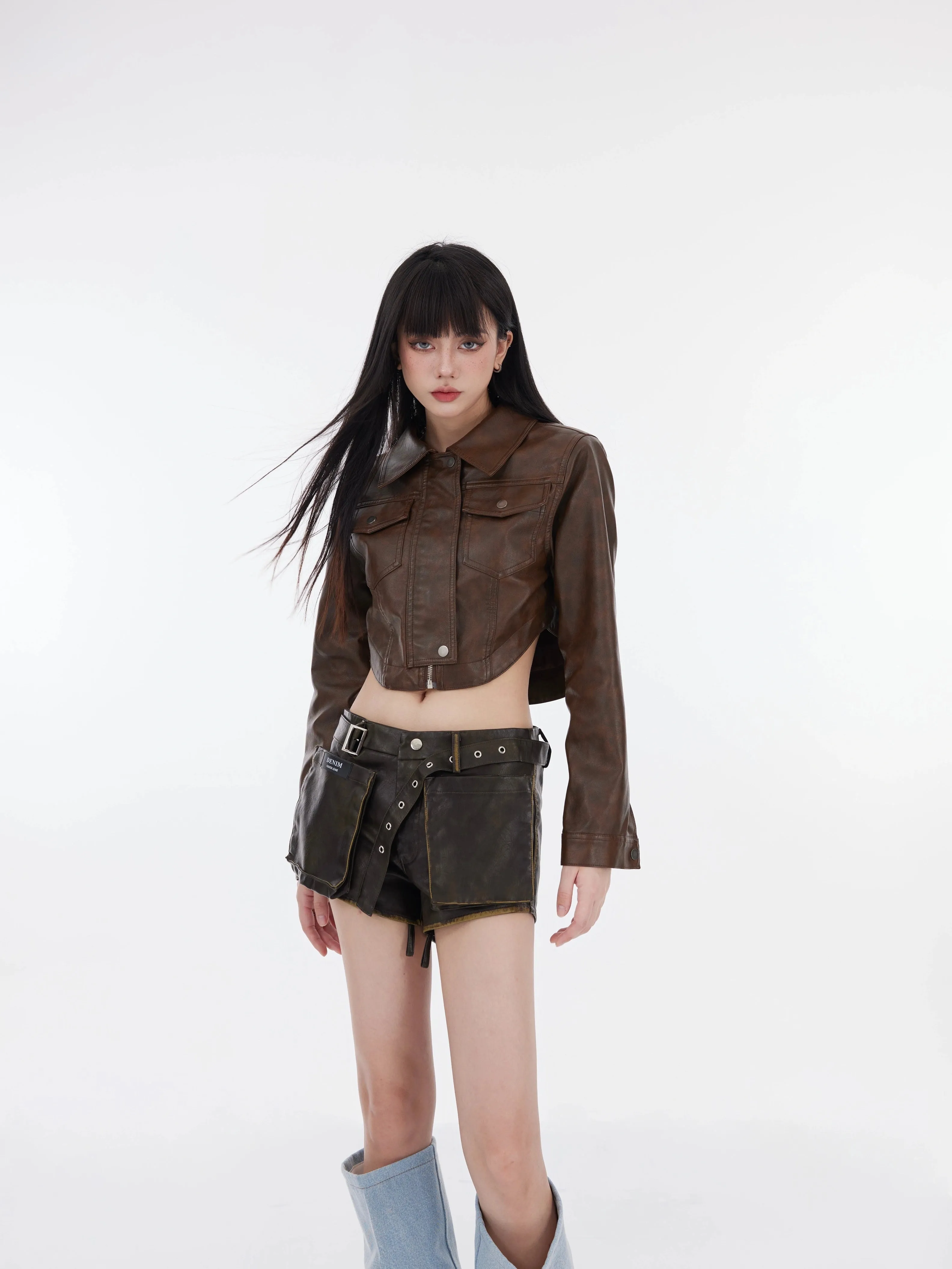 【23s January.】Retro Short Pu Leather Jacket