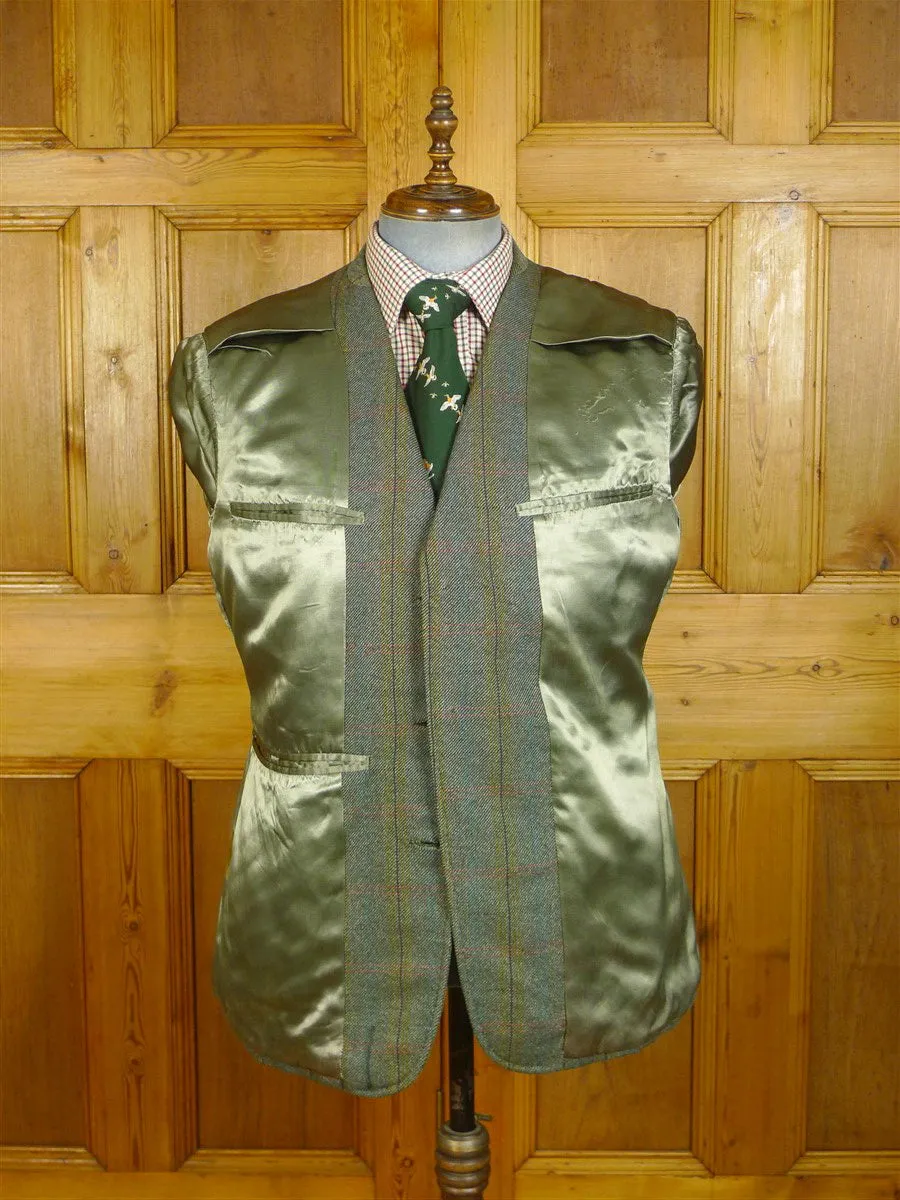 24/0479 exceptional vintage old bond st london bespoke green wp check tweed norfolk jacket w/ back strap 42 regular