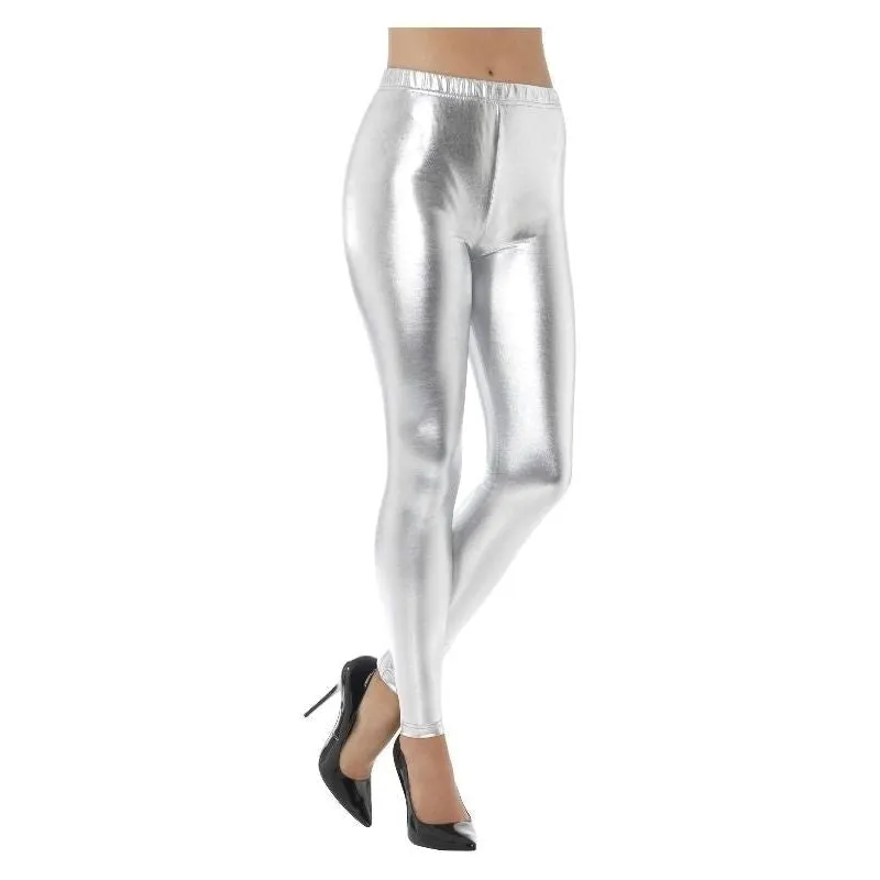 80s Metallic Disco Leggings Adult Silver