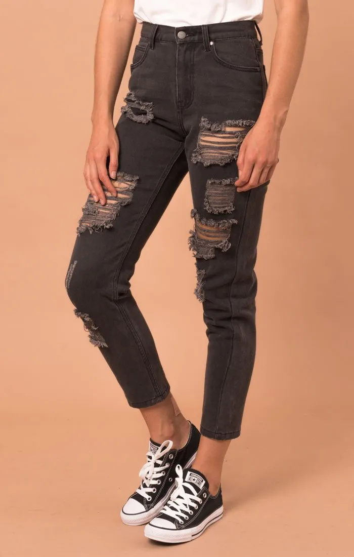 Afends Womens Ripped Luckies - High Waist Slim Jeans