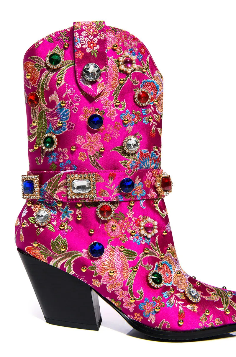 AZALEA WANG DILIGENT EMBELLISHED BOOTIE IN PINK