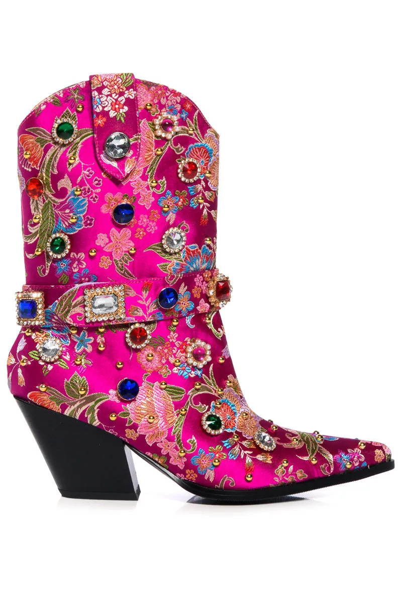 AZALEA WANG DILIGENT EMBELLISHED BOOTIE IN PINK