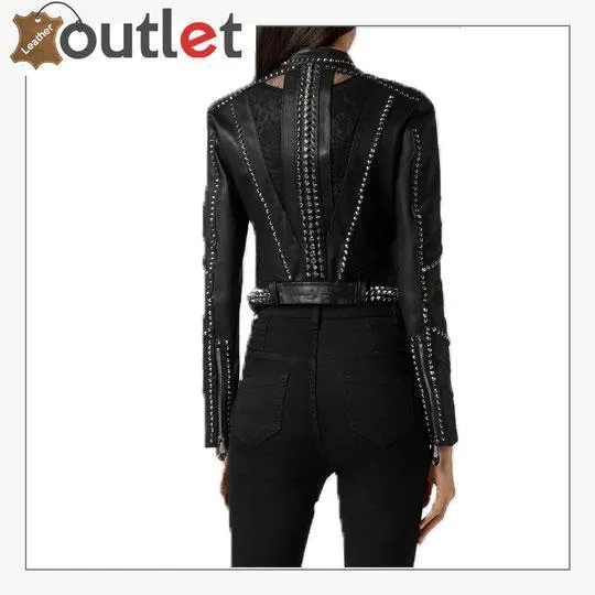 Black Lambskin Spike-Studded Biker Jacket