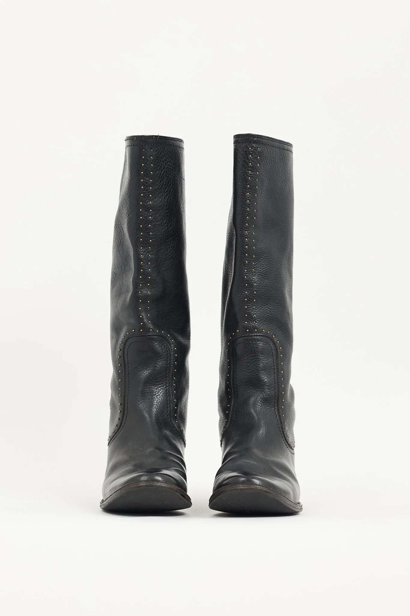 Black Leather Paige Studded Knee High Boot