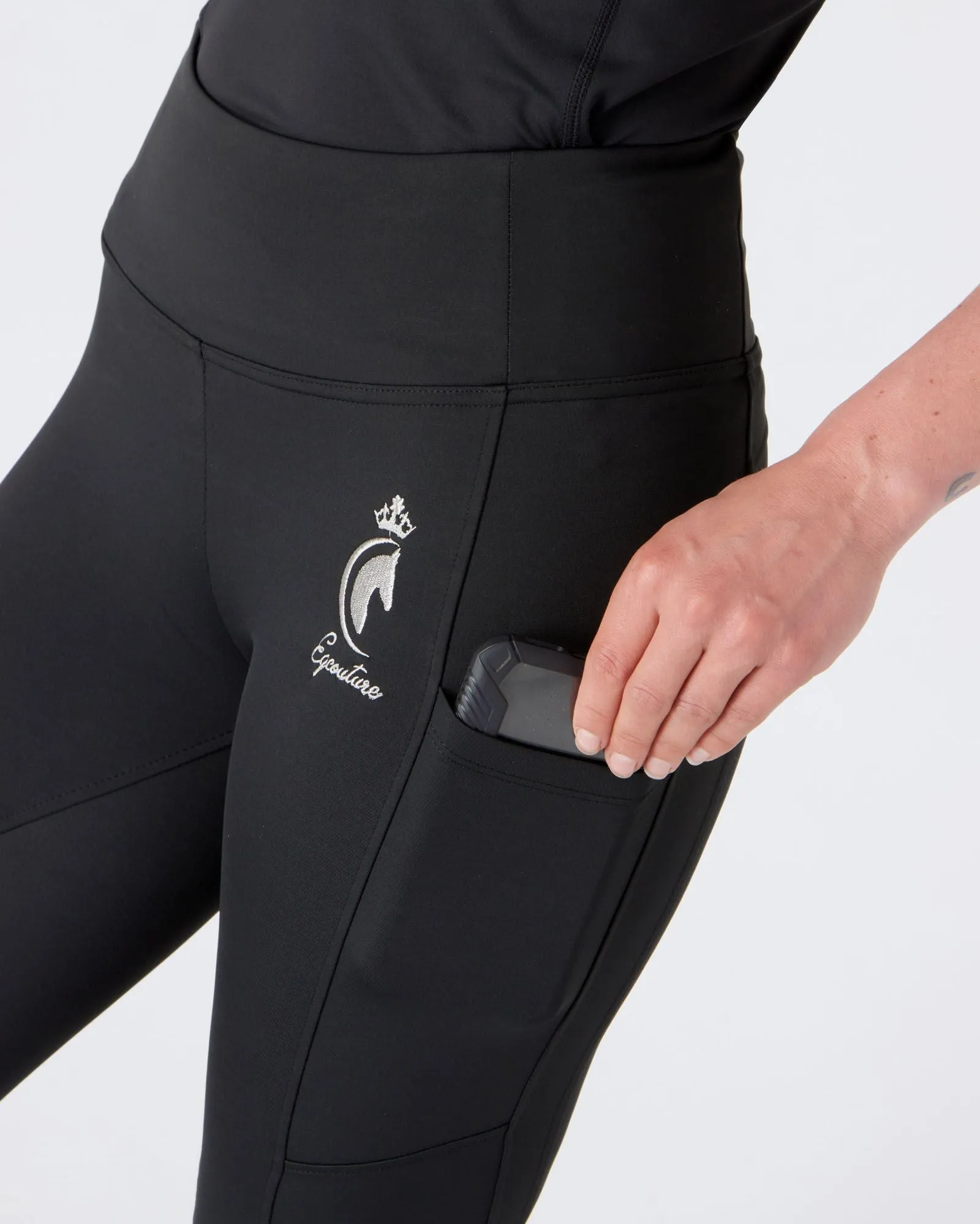 Black Riding Leggings / Tights with Phone Pockets - NO GRIP / SILICONE