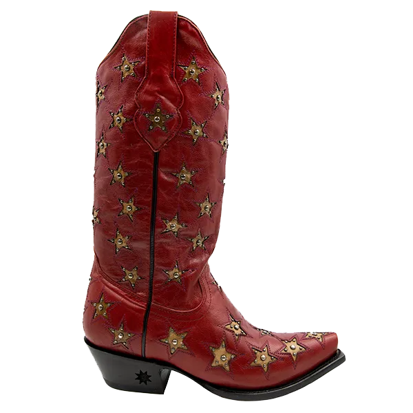 Black Star Ladies Western Marfa Snip Toe Red Bone Boots WBSN001