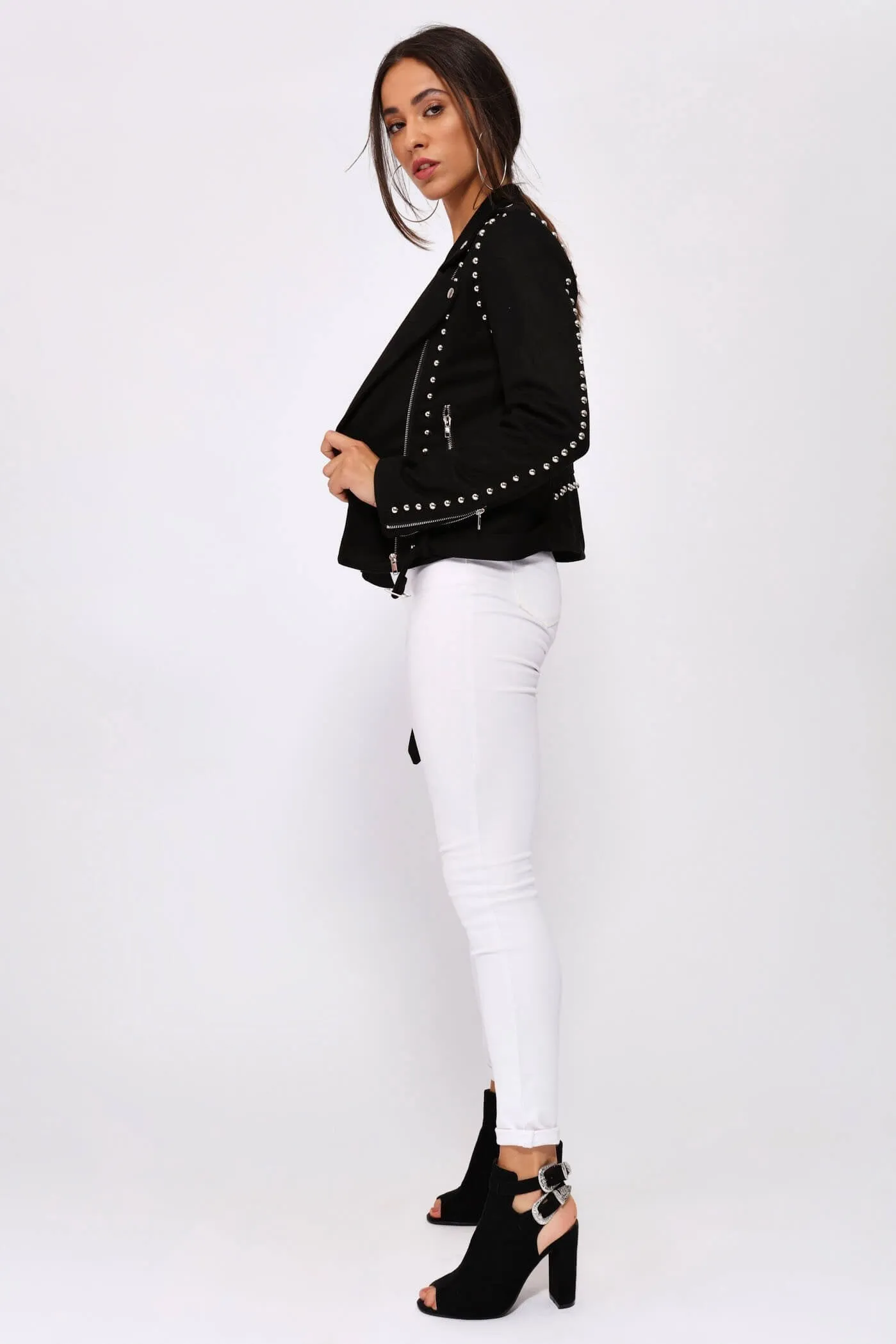 Black Studded Suede Biker Jacket