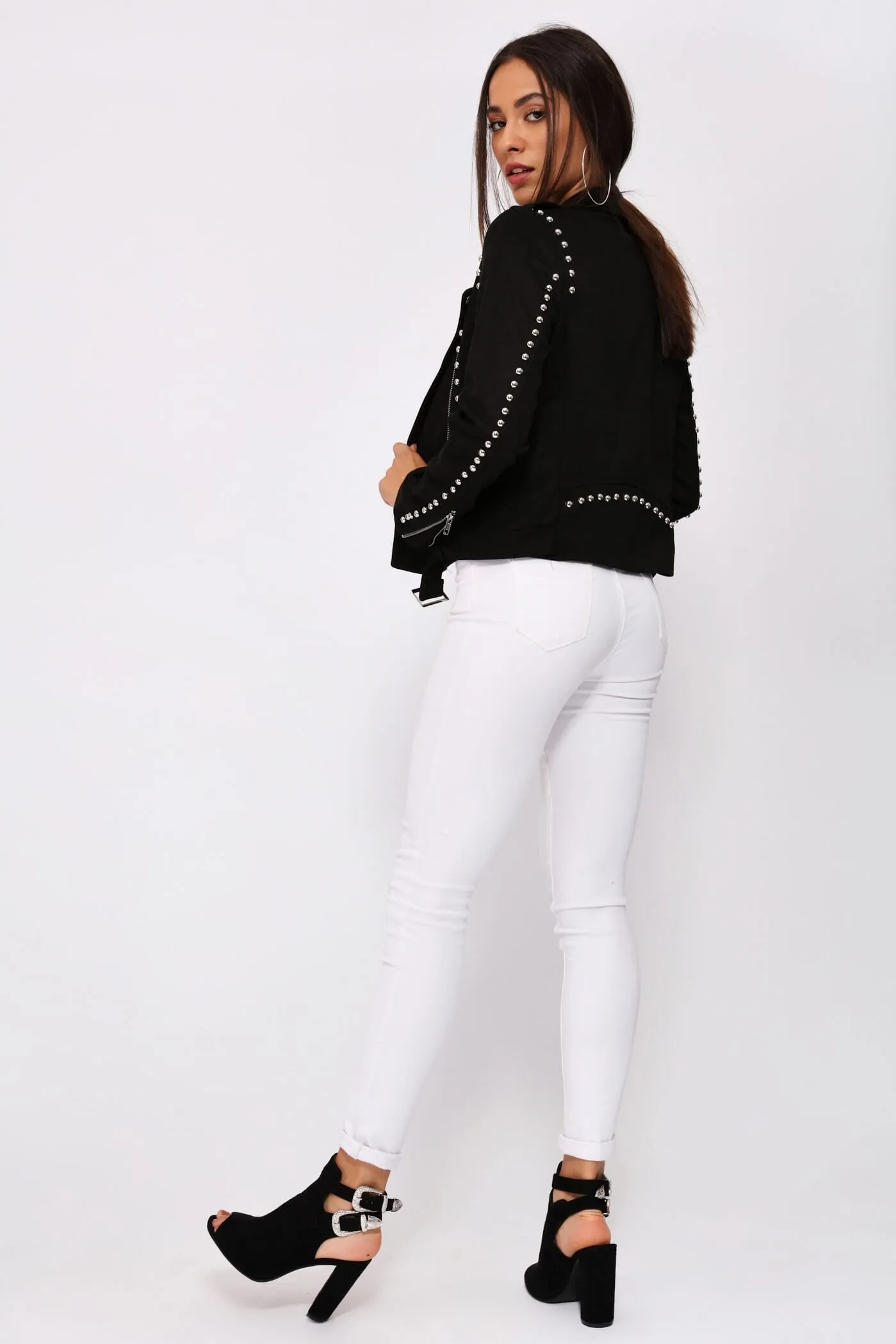 Black Studded Suede Biker Jacket