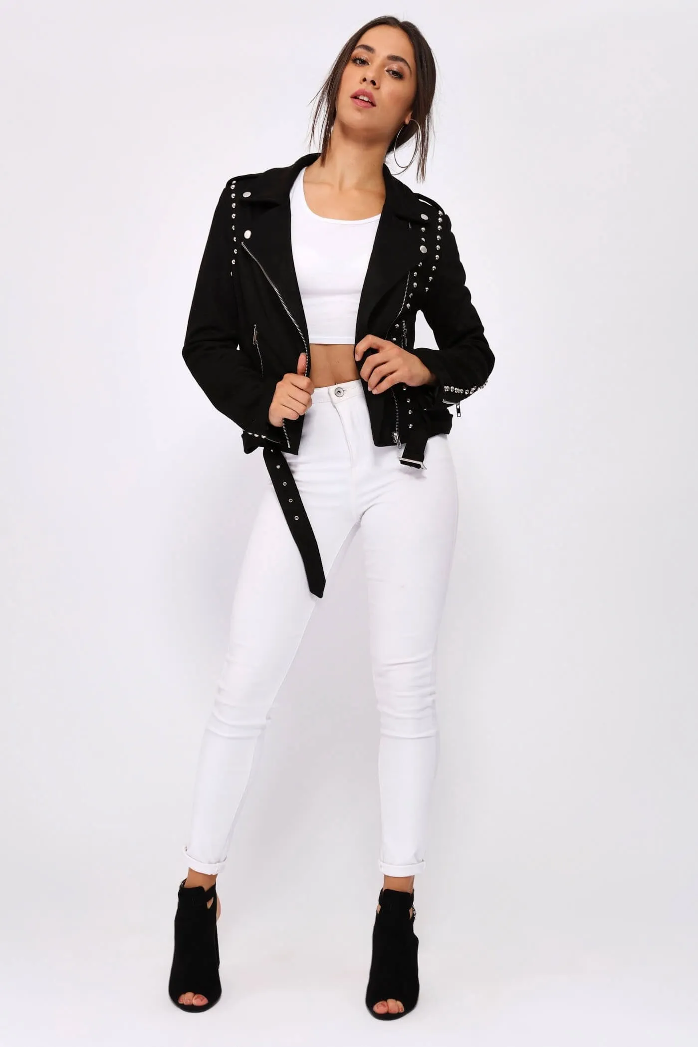 Black Studded Suede Biker Jacket