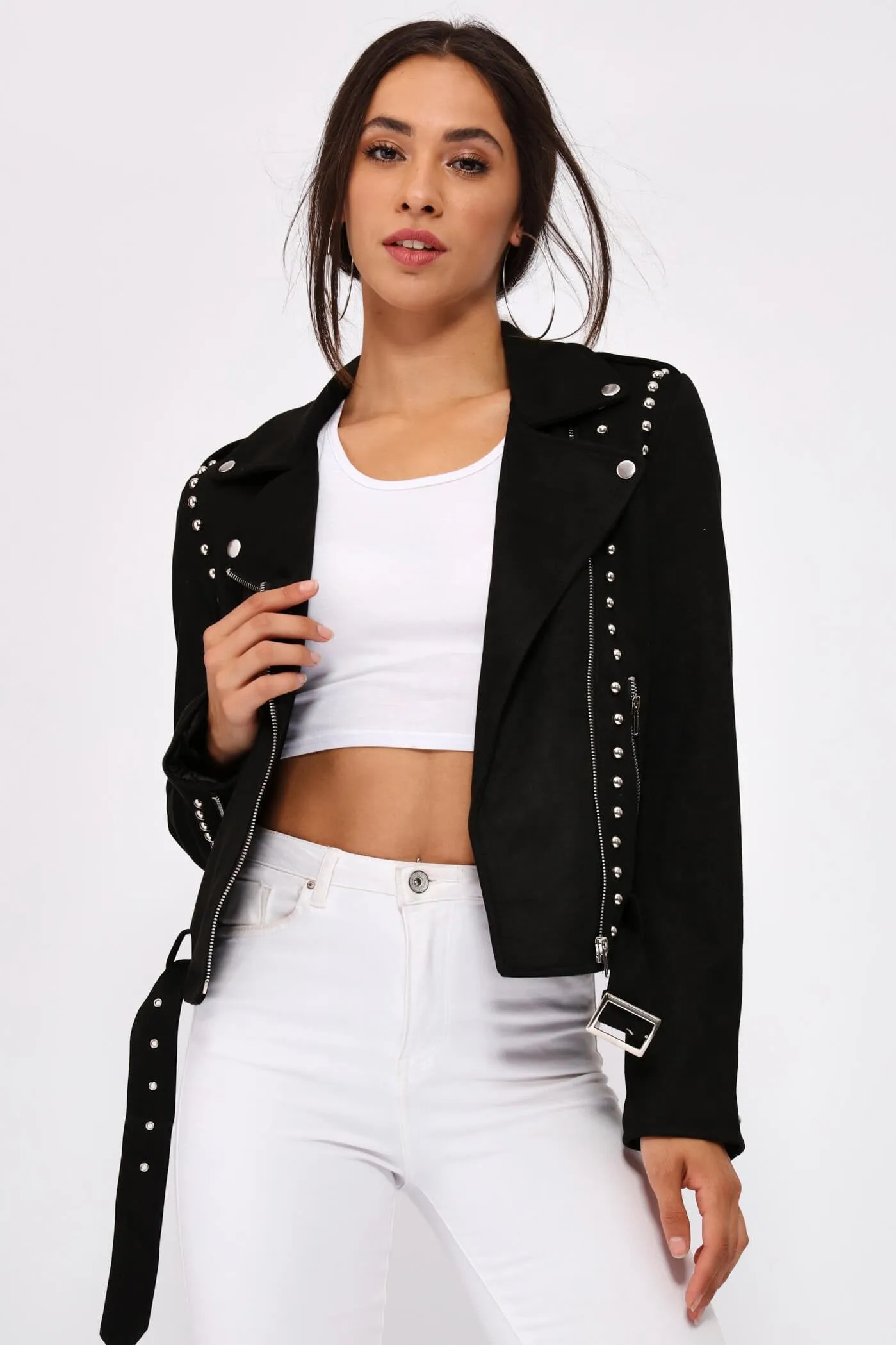 Black Studded Suede Biker Jacket