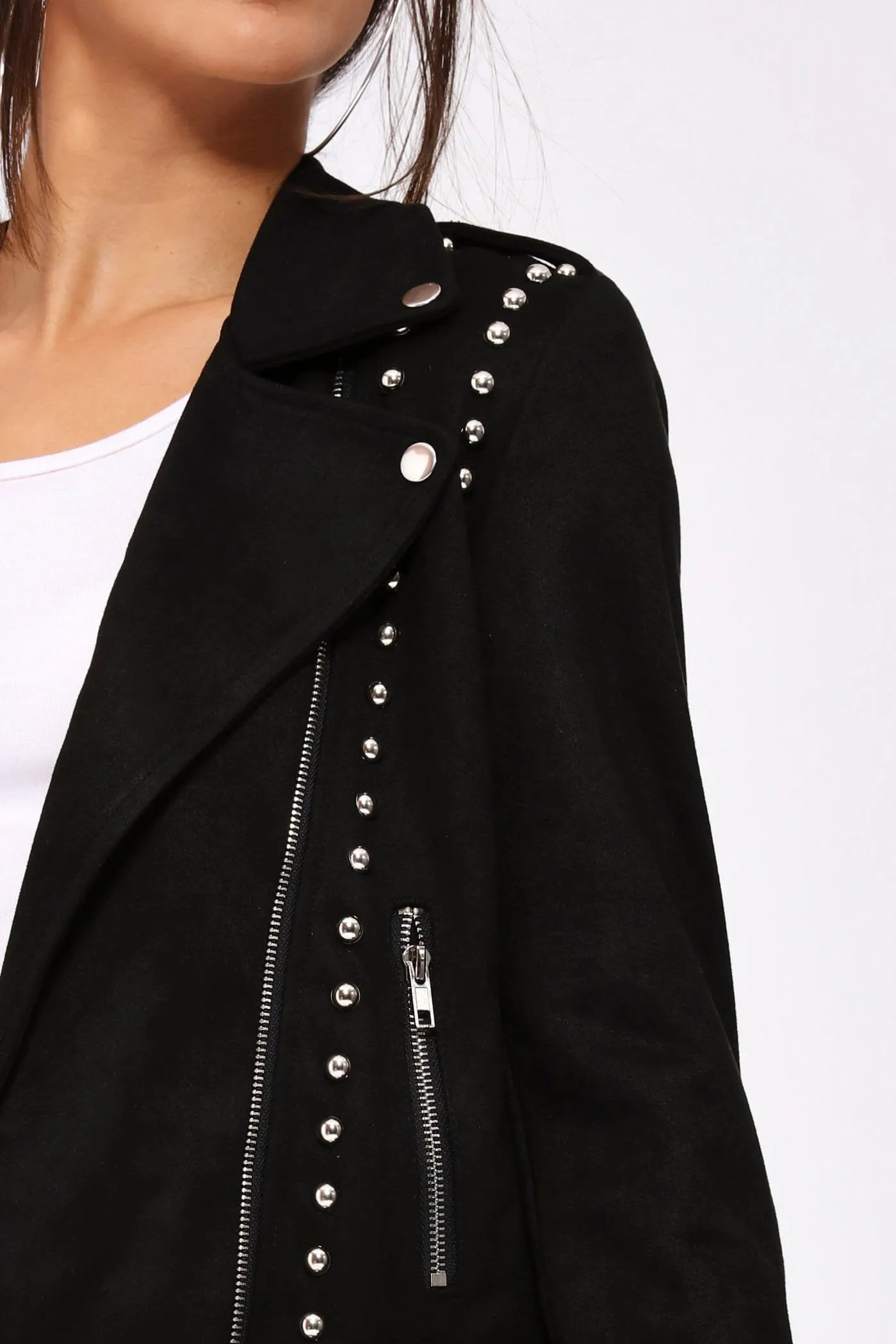 Black Studded Suede Biker Jacket