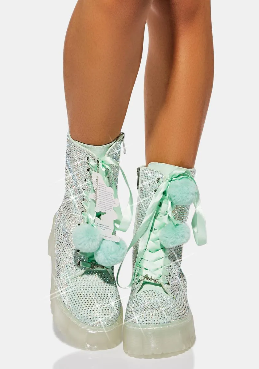 Blue Rhinestone Combat Boots