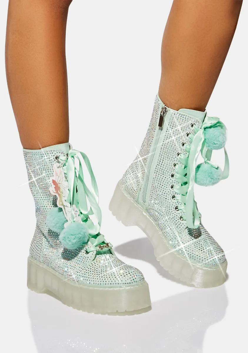 Blue Rhinestone Combat Boots