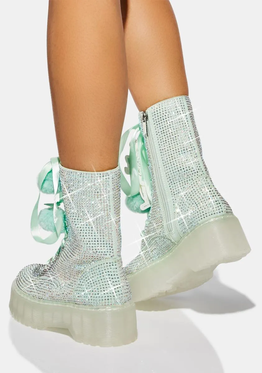 Blue Rhinestone Combat Boots