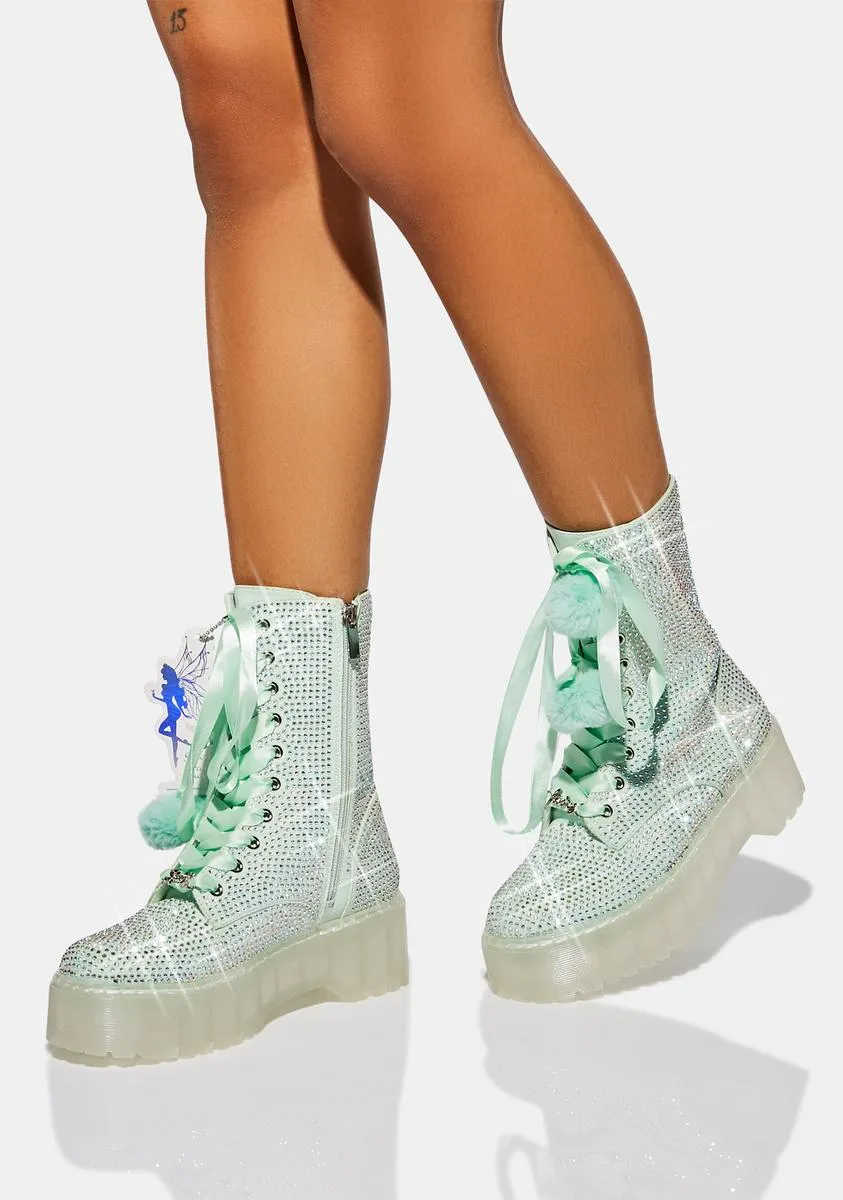 Blue Rhinestone Combat Boots