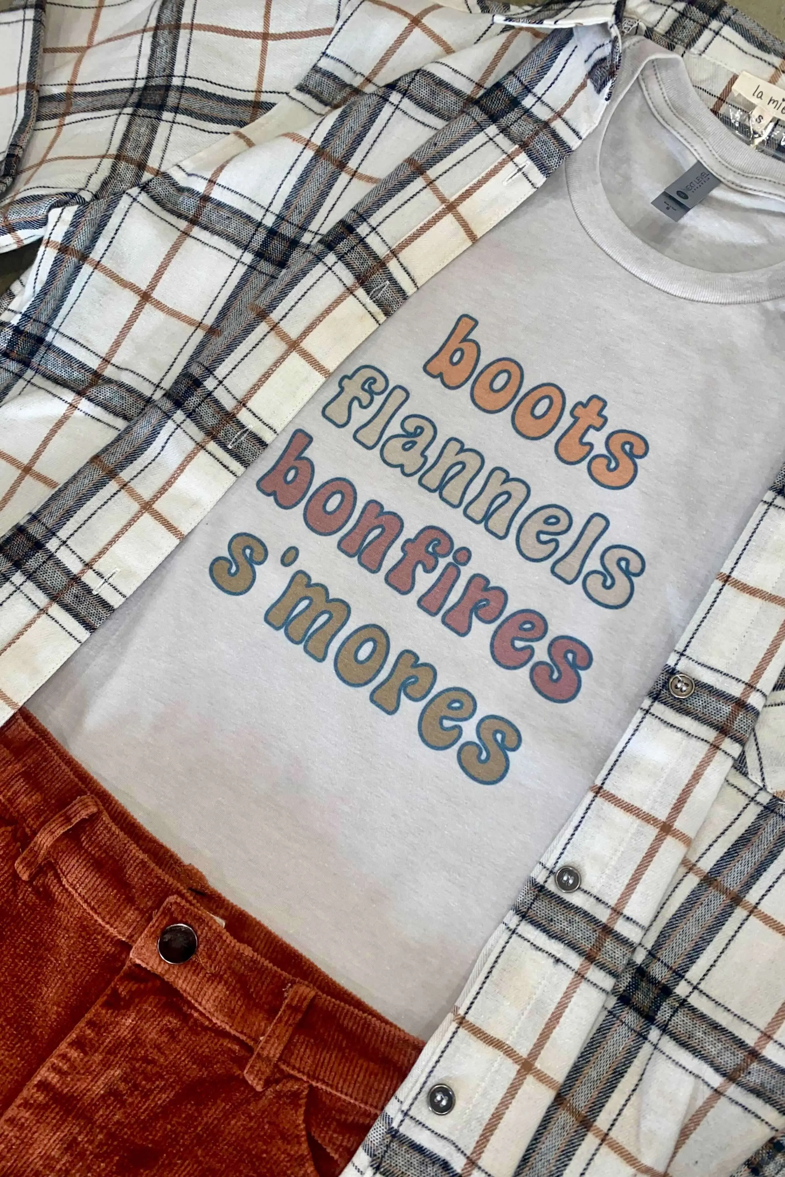 Bonfires Flannels Boots Smores Graphic Tee