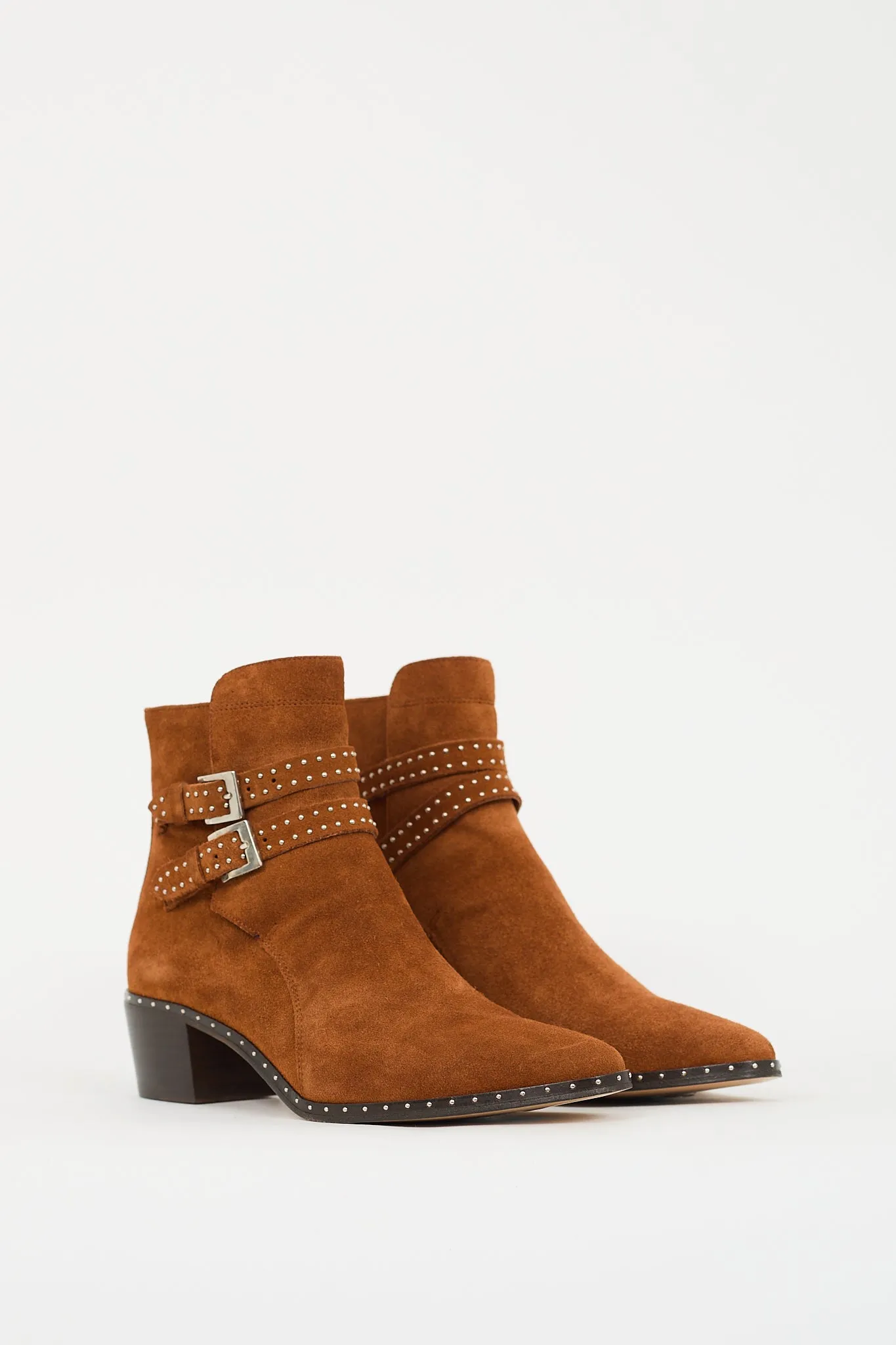 Brown Suede Studded Ankle Boot