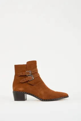 Brown Suede Studded Ankle Boot