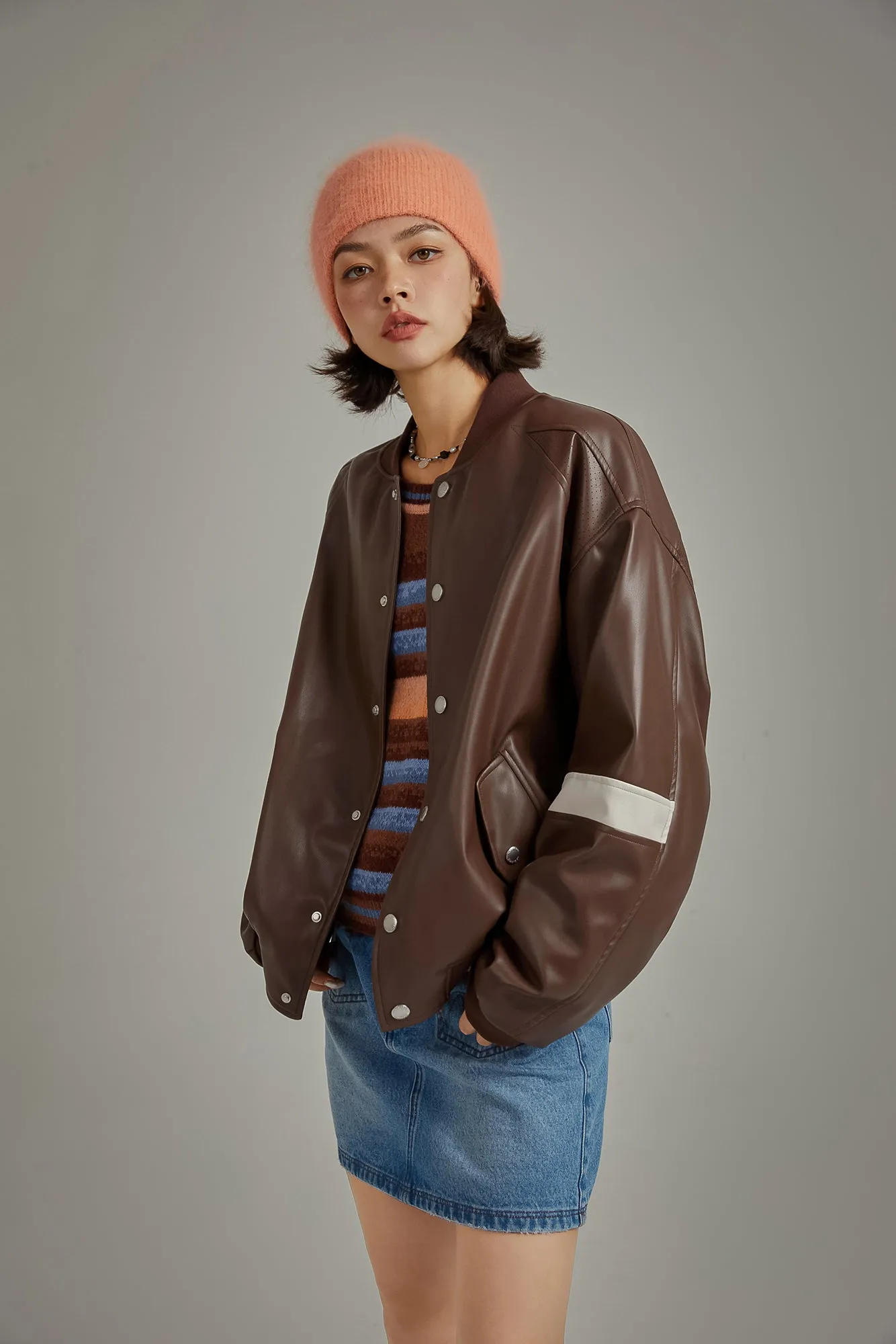 Color Varsity Leather Jacket