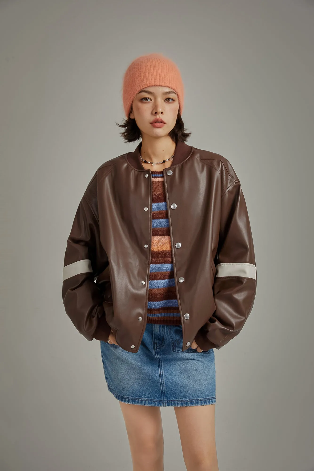 Color Varsity Leather Jacket