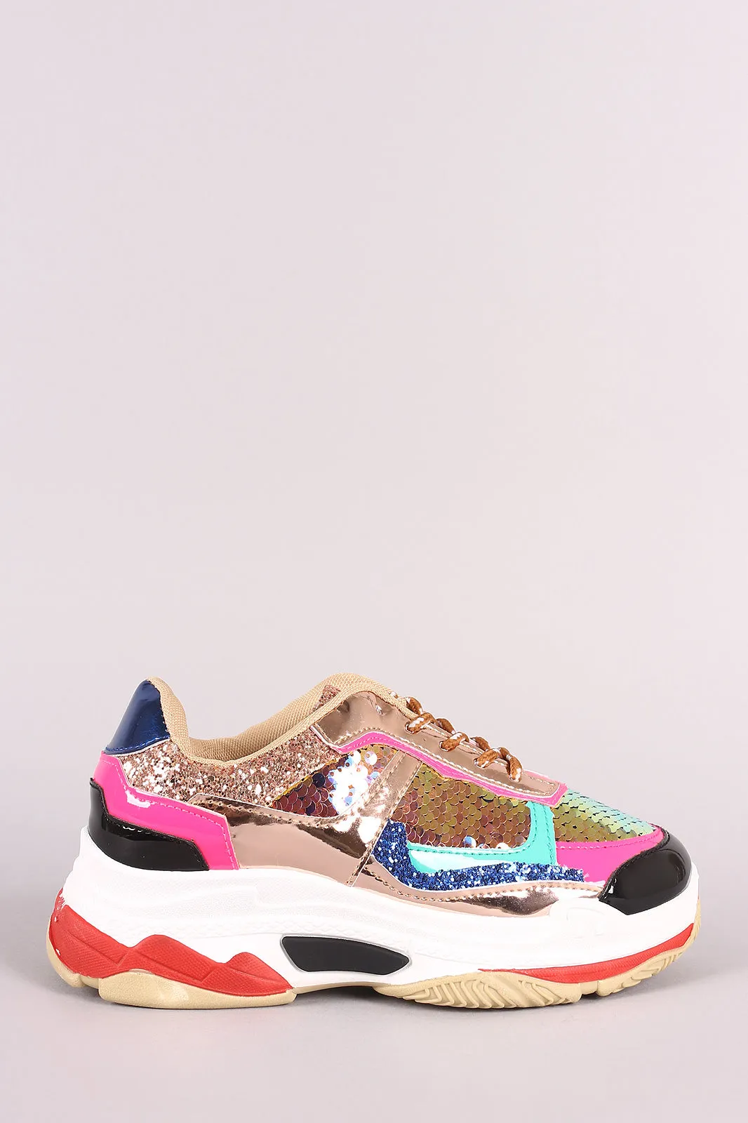 Colorblock Sequin Accent Lace Up Platform Sneaker