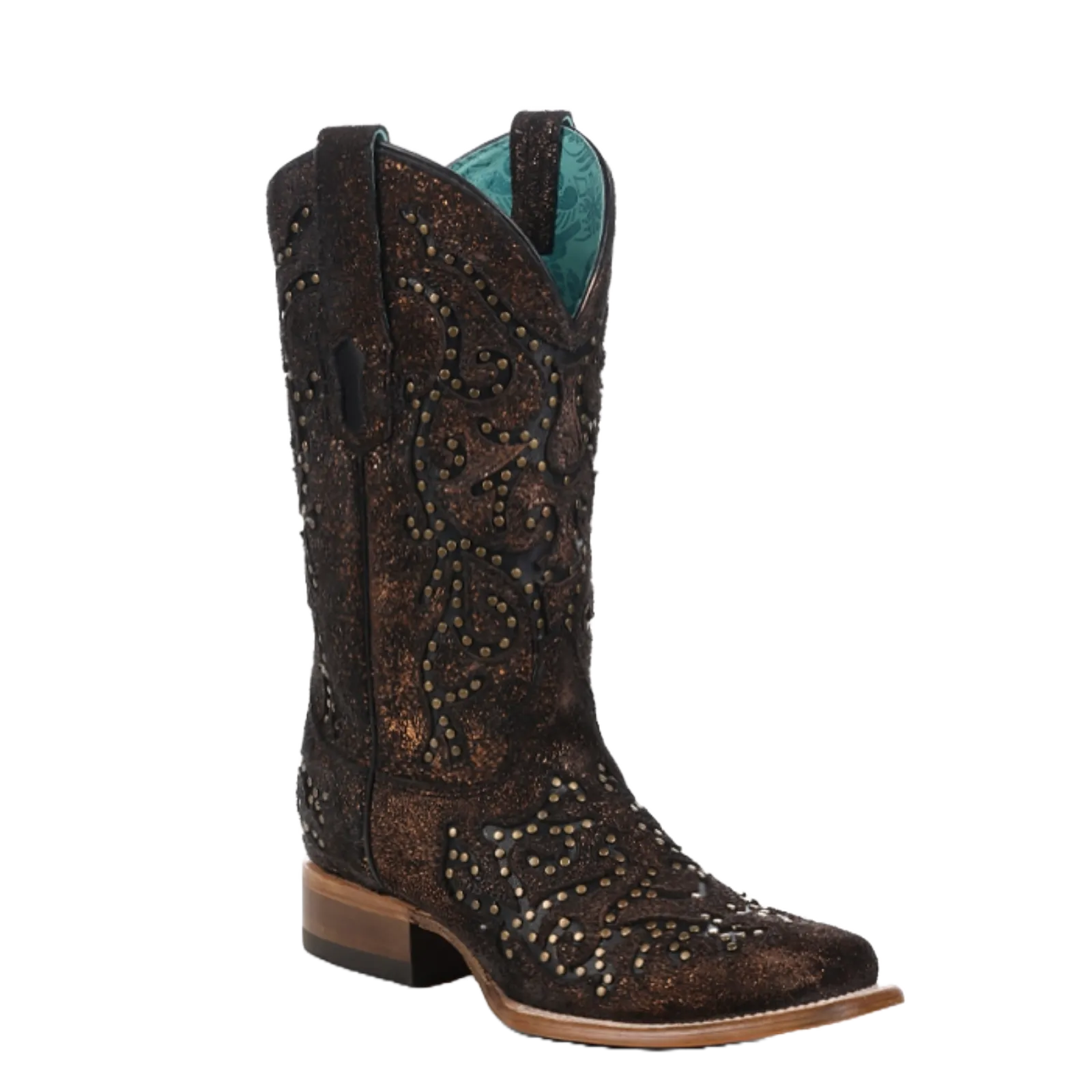 Corral Ladies Copper/Black Laser & Embroidery & Studs Square Toe Z5261