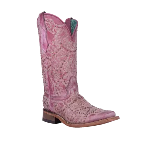 Corral Ladies Studded & Embroidered Powder Pink Western Boots C4042