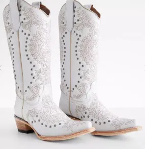 Corral Ladies White Studded Western Boots L6063