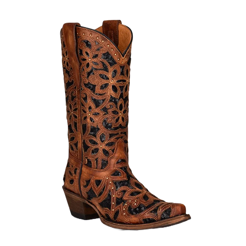 Corral Youth Embroidery & Studs With Tan & Black Inlay Boots T0133