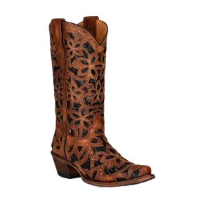 Corral Youth Embroidery & Studs With Tan & Black Inlay Boots T0133