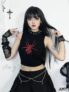 Crop Print Gothic Sleeveless Alt Spider Punk Top Graphic