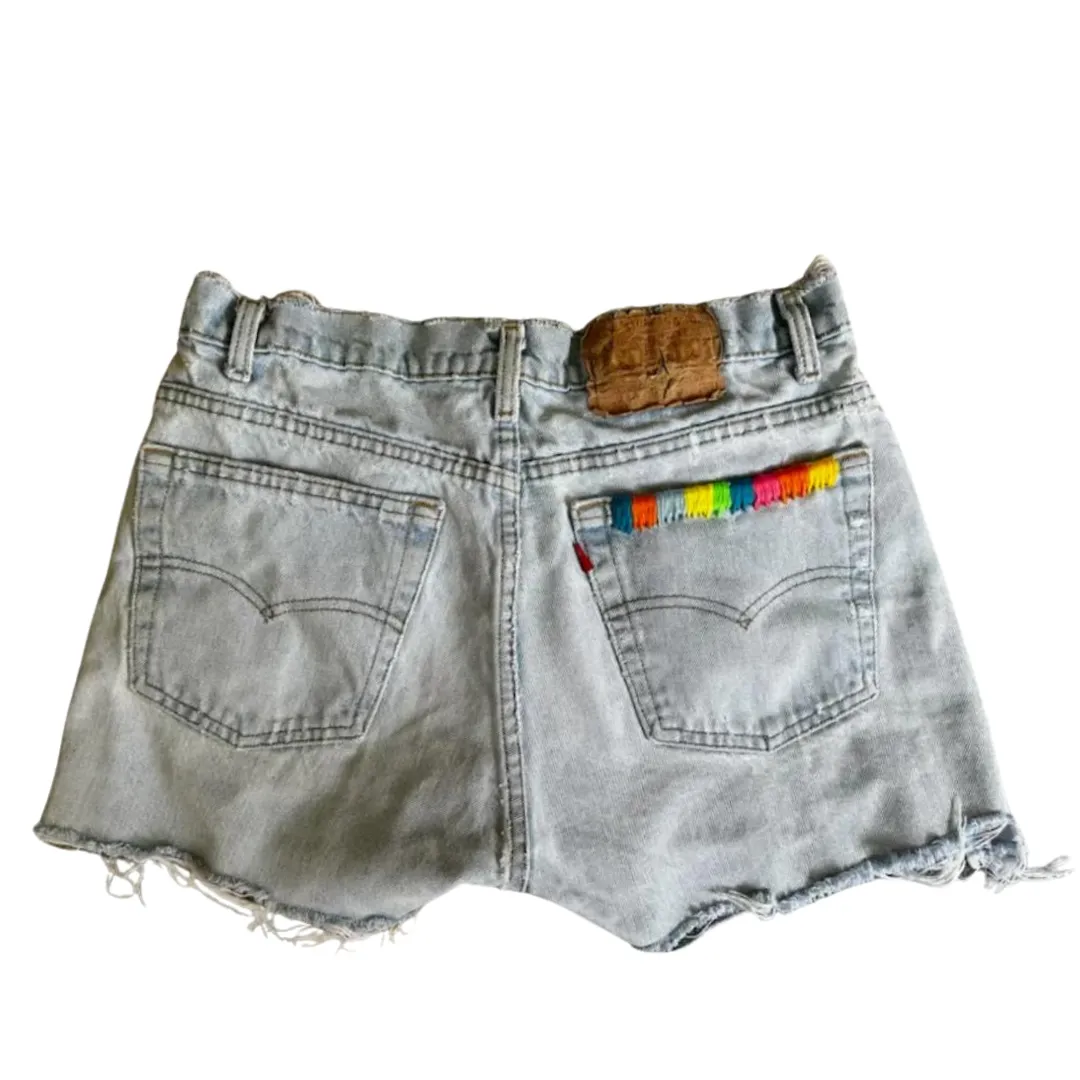 Denim Hand Embroidered Smiley Shorts - Levi’s 501