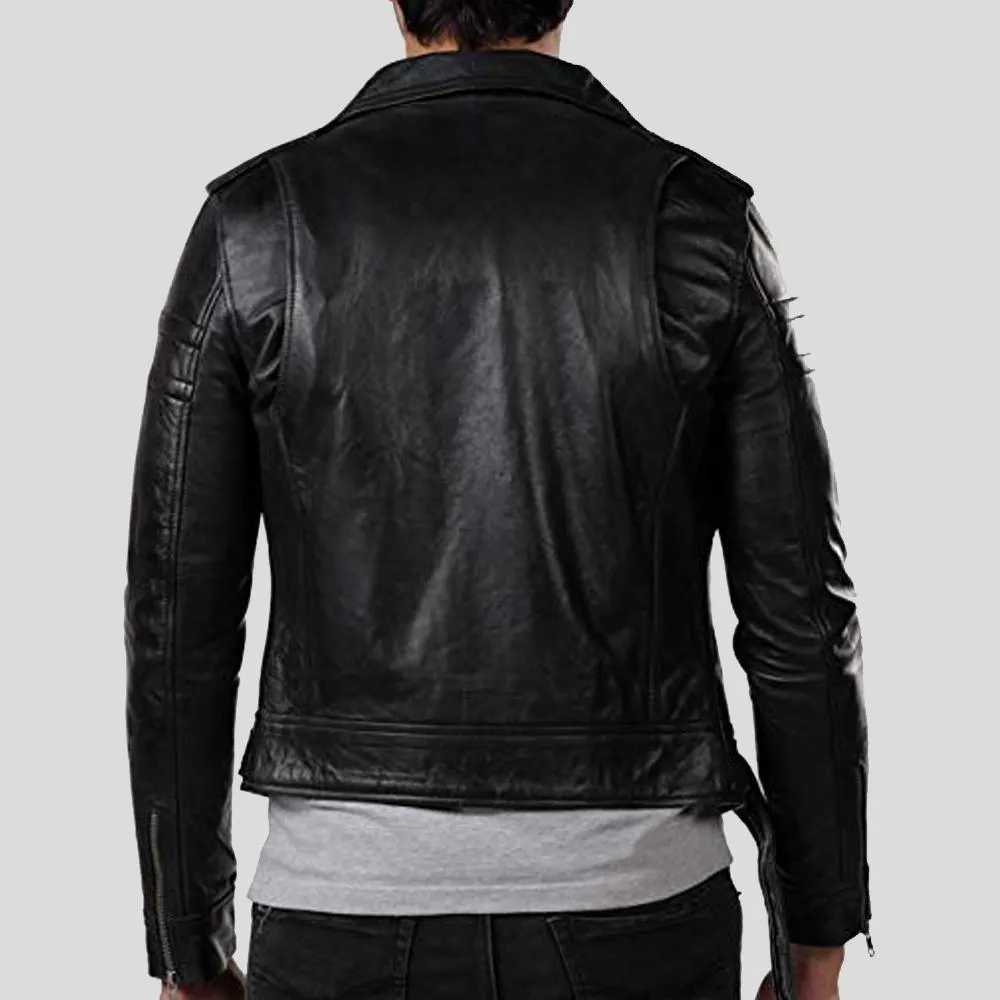 Donn Black Vintage Motorcycle Leather Jacket for Men