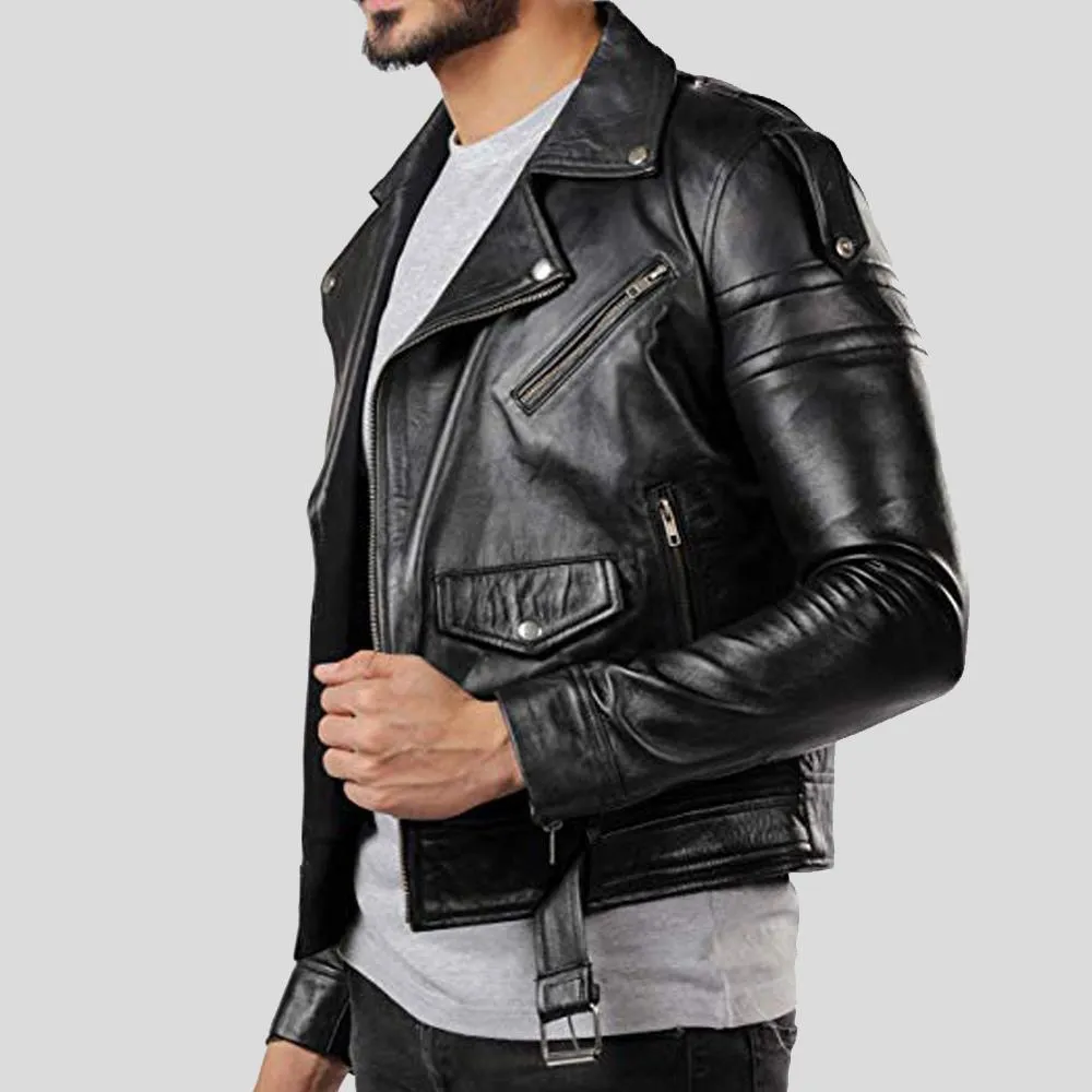 Donn Black Vintage Motorcycle Leather Jacket for Men