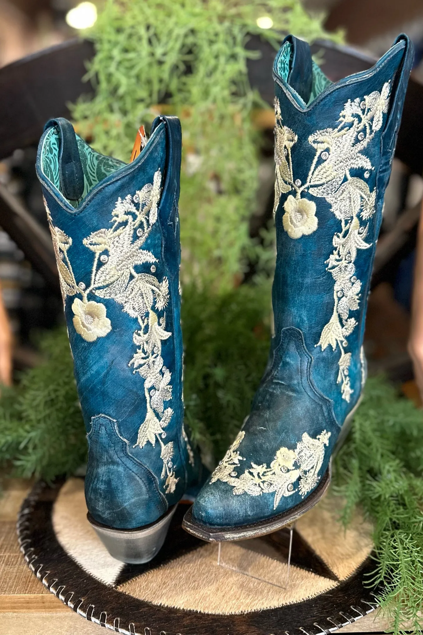 Floral & Navy Blue Snip Toe Boot by Corral Boots