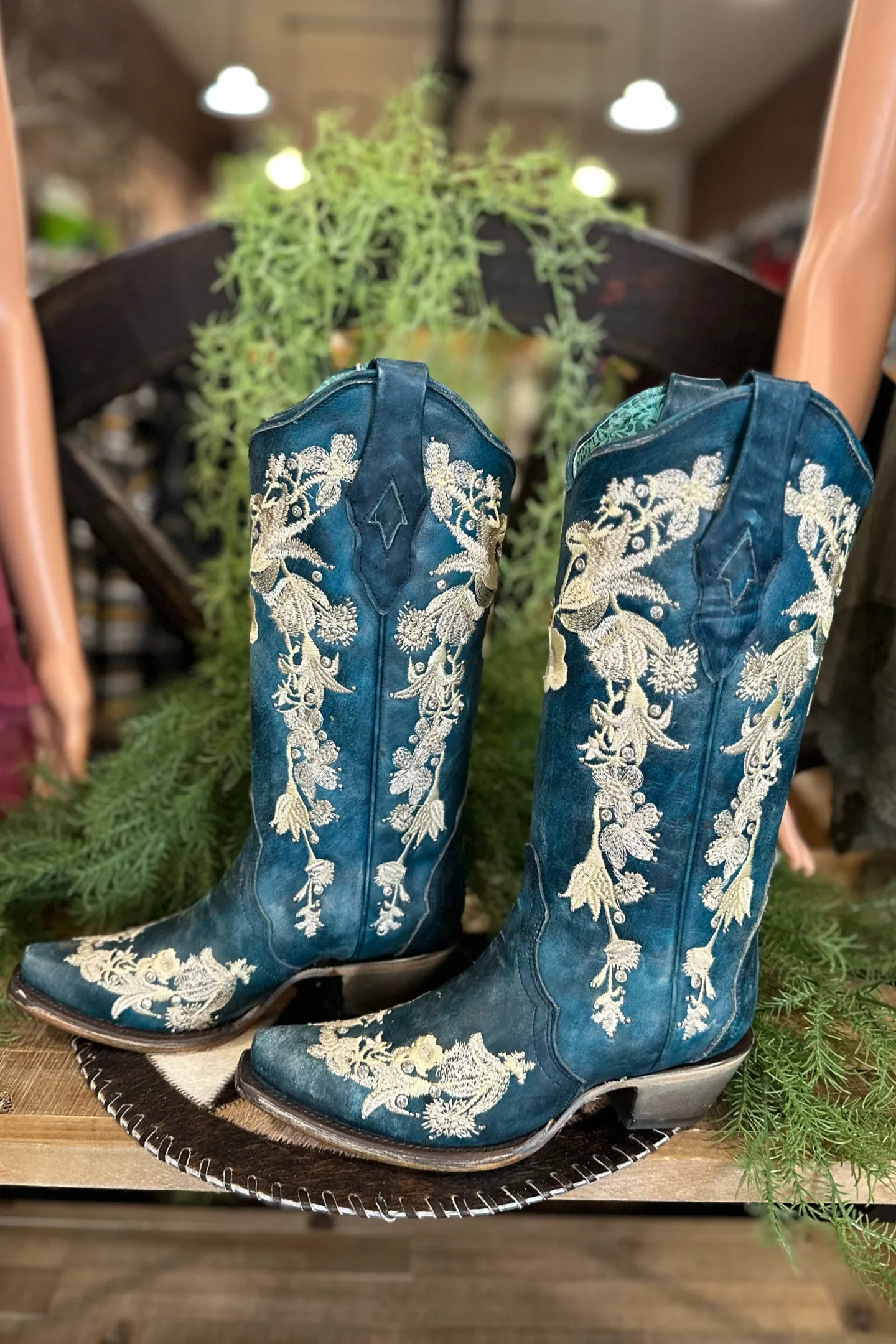 Floral & Navy Blue Snip Toe Boot by Corral Boots