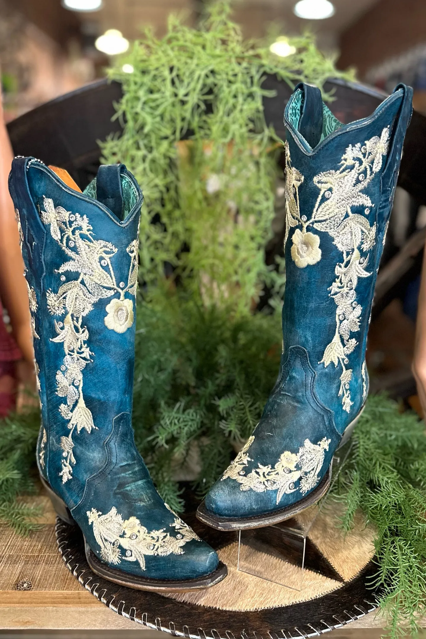 Floral & Navy Blue Snip Toe Boot by Corral Boots