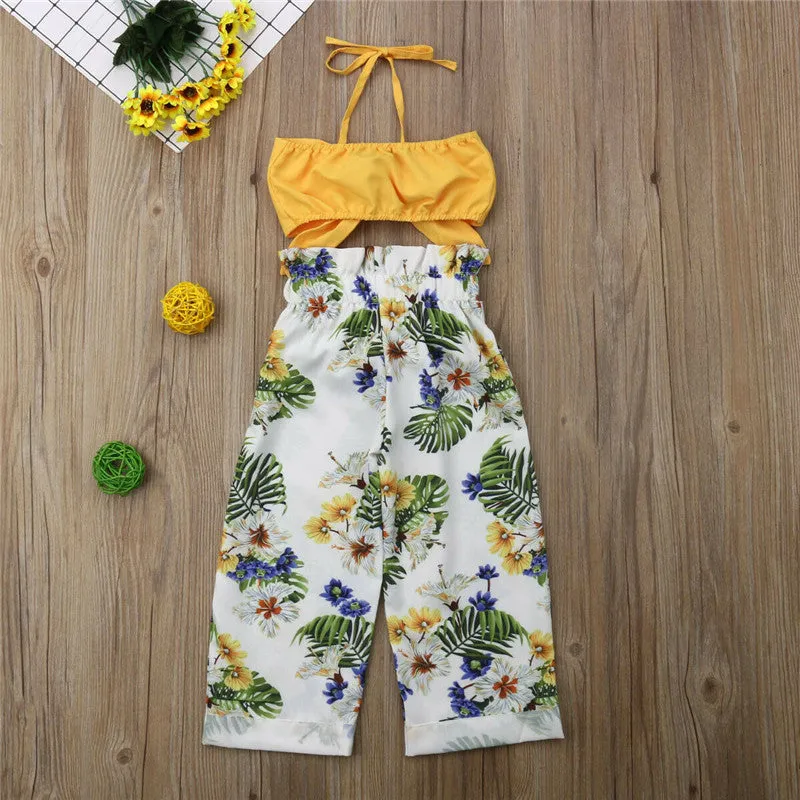 Girl Floral Outfits Little Girls Strap Vest Crop Tops Pant 2Pcs