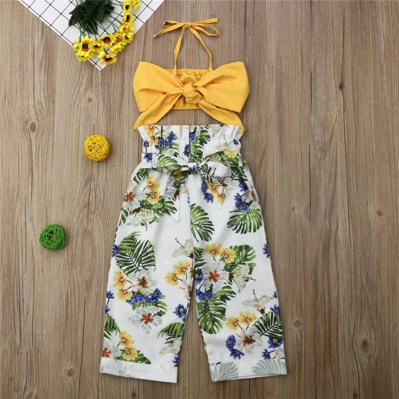 Girl Floral Outfits Little Girls Strap Vest Crop Tops Pant 2Pcs