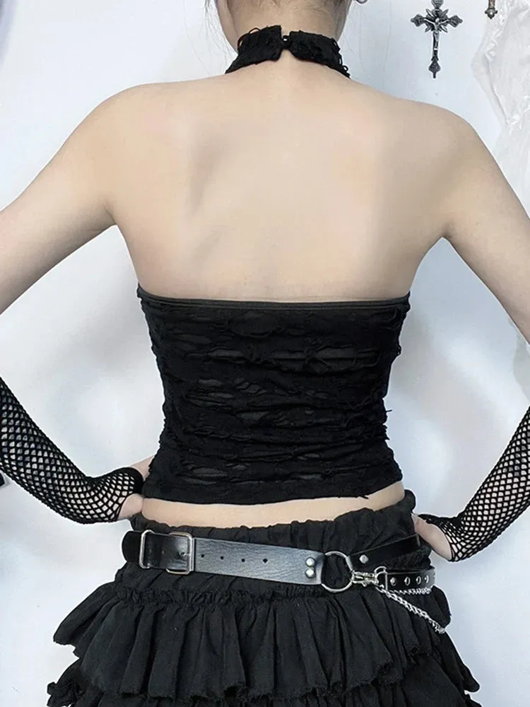 Gothic Crop Y2K Cyberpunk Halter Backless Top