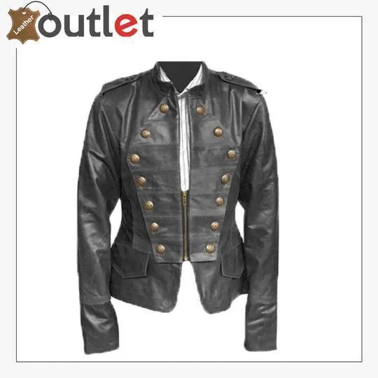 Handmade Black Military Style Leather Jacket