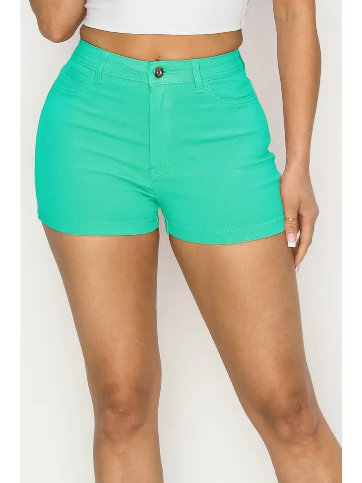 High Waisted Mint Color Denim Shorts