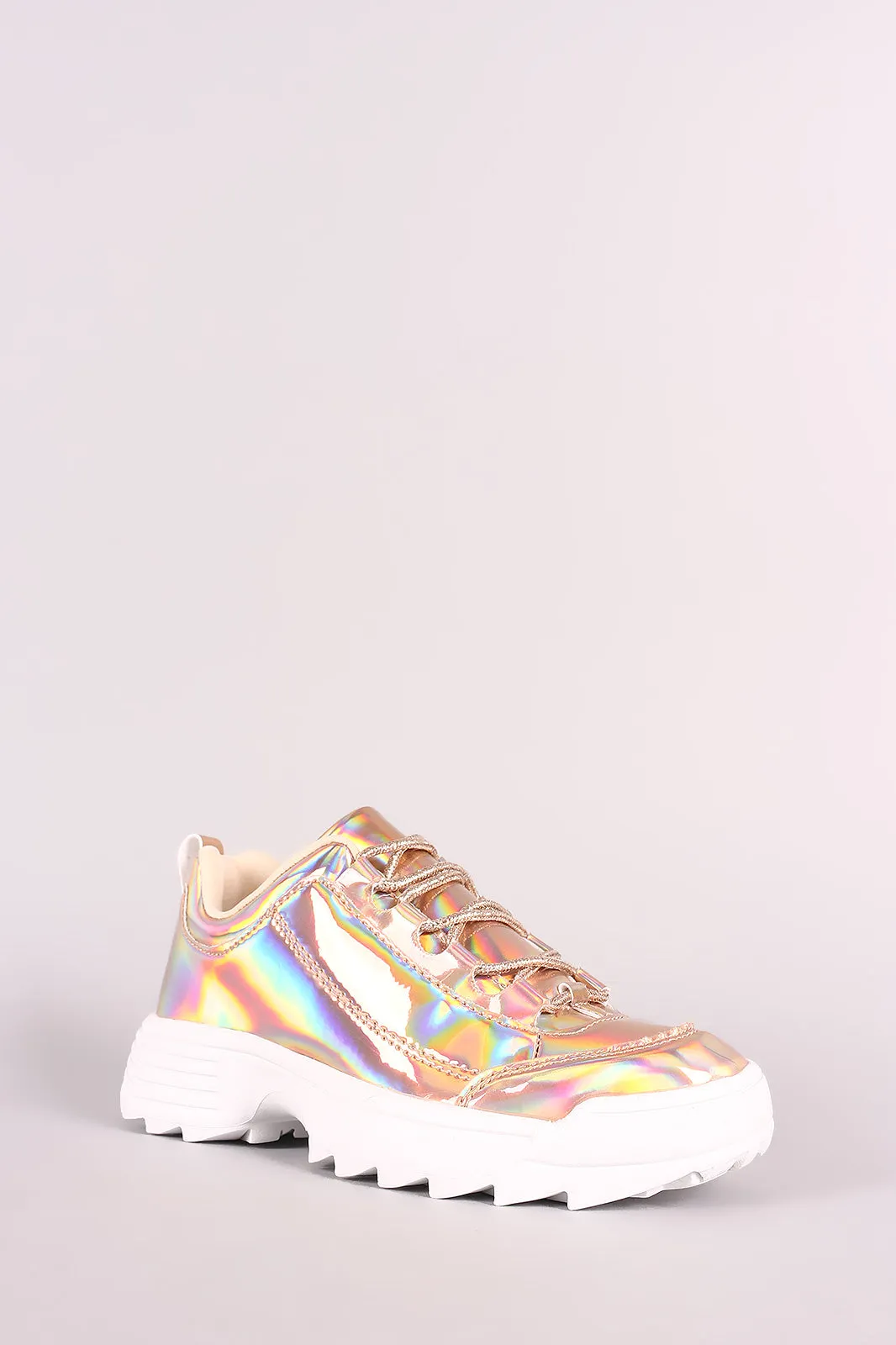 Holographic Patent Lace-Up Lug Sole Platform Sneaker