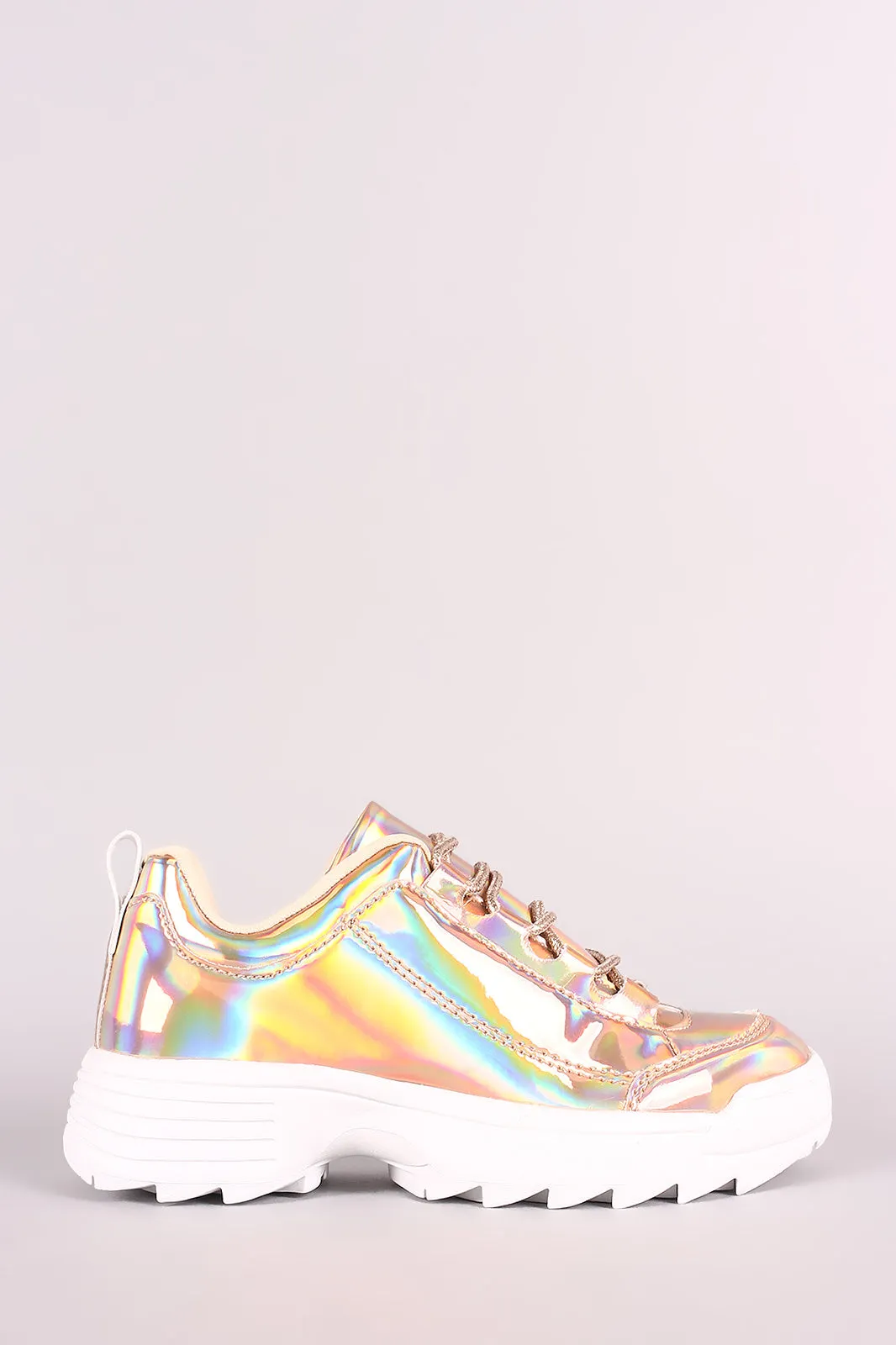 Holographic Patent Lace-Up Lug Sole Platform Sneaker