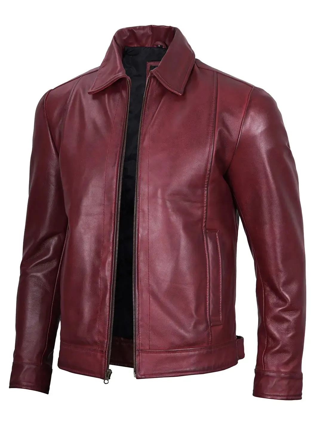 Jose Maroon Leather Biker Jacket