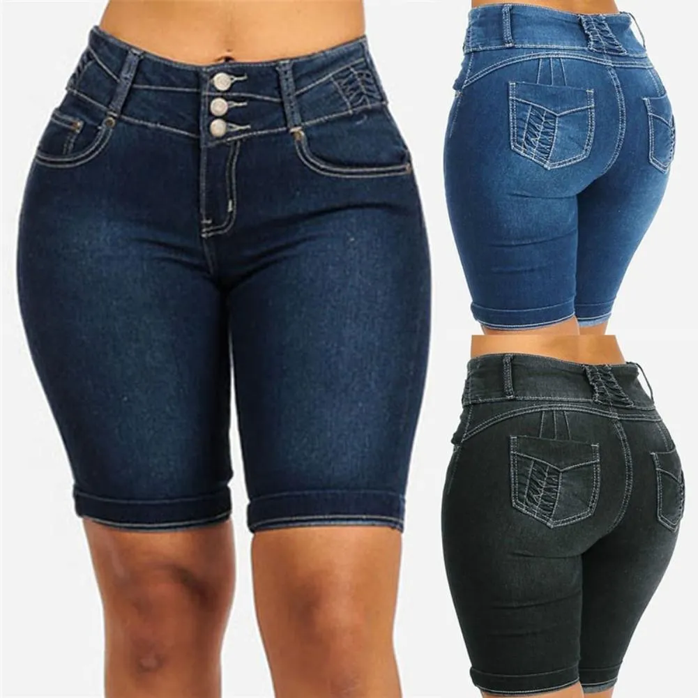 Knee Length Stretch Short Jeans