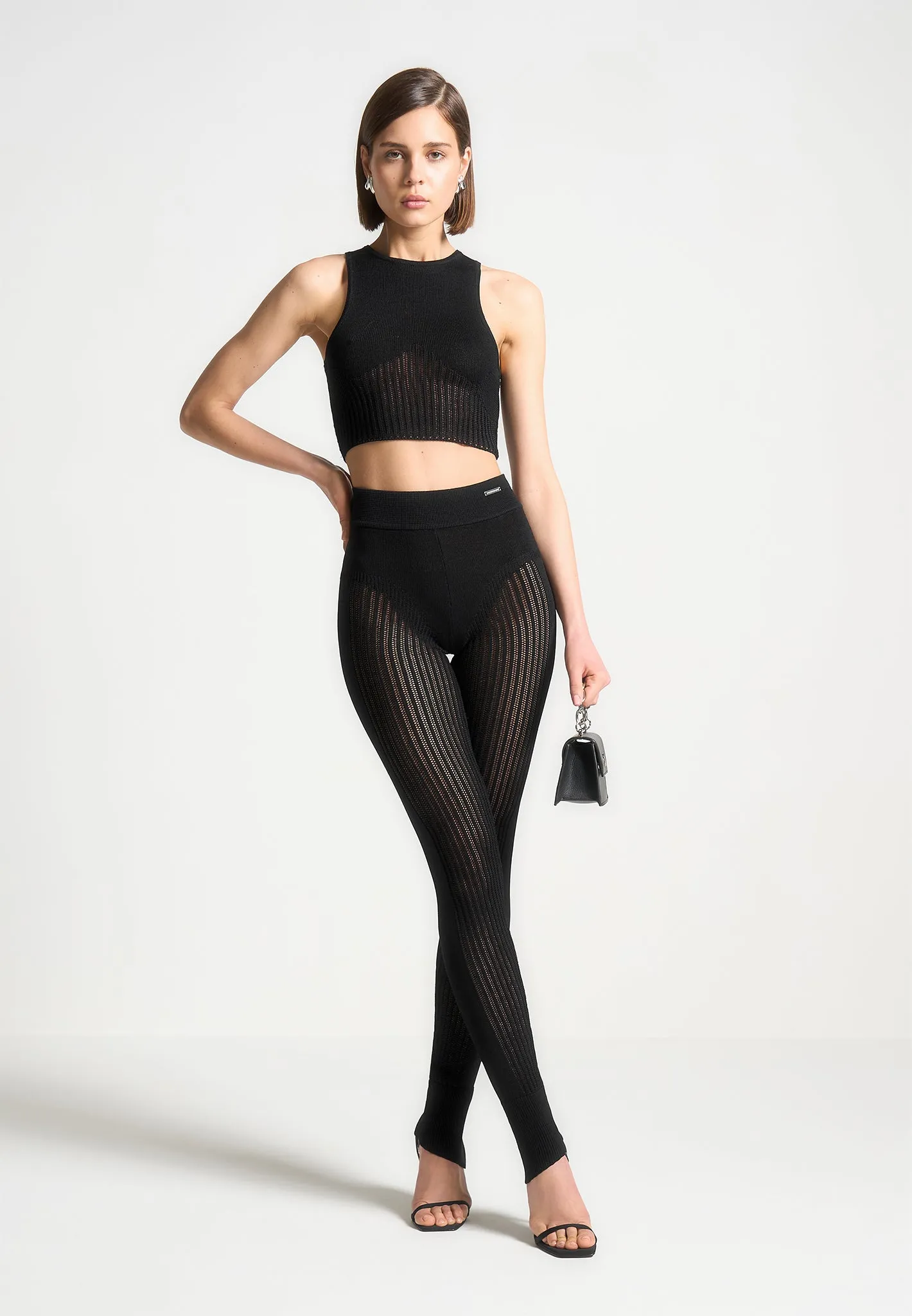 Knitted High Waisted Leggings - Black