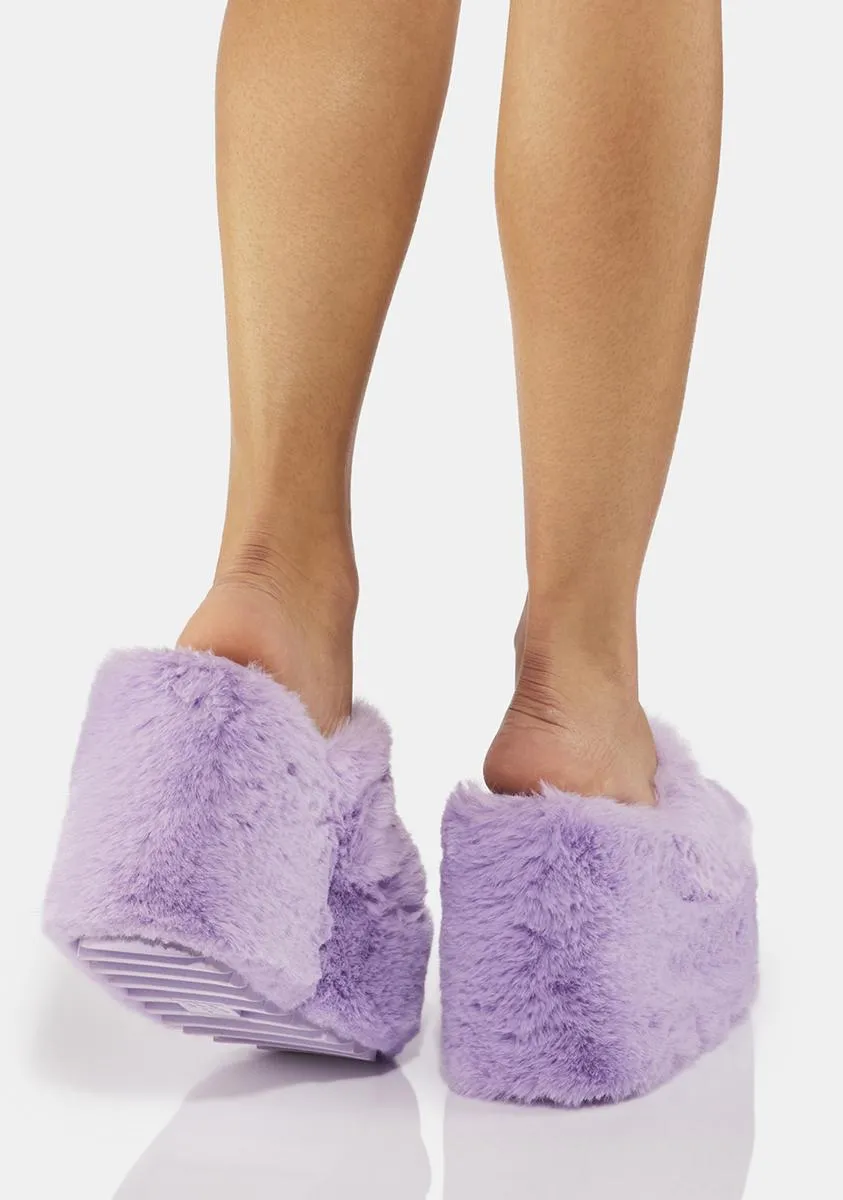 Lavender Gravity Faux Fur Sandals