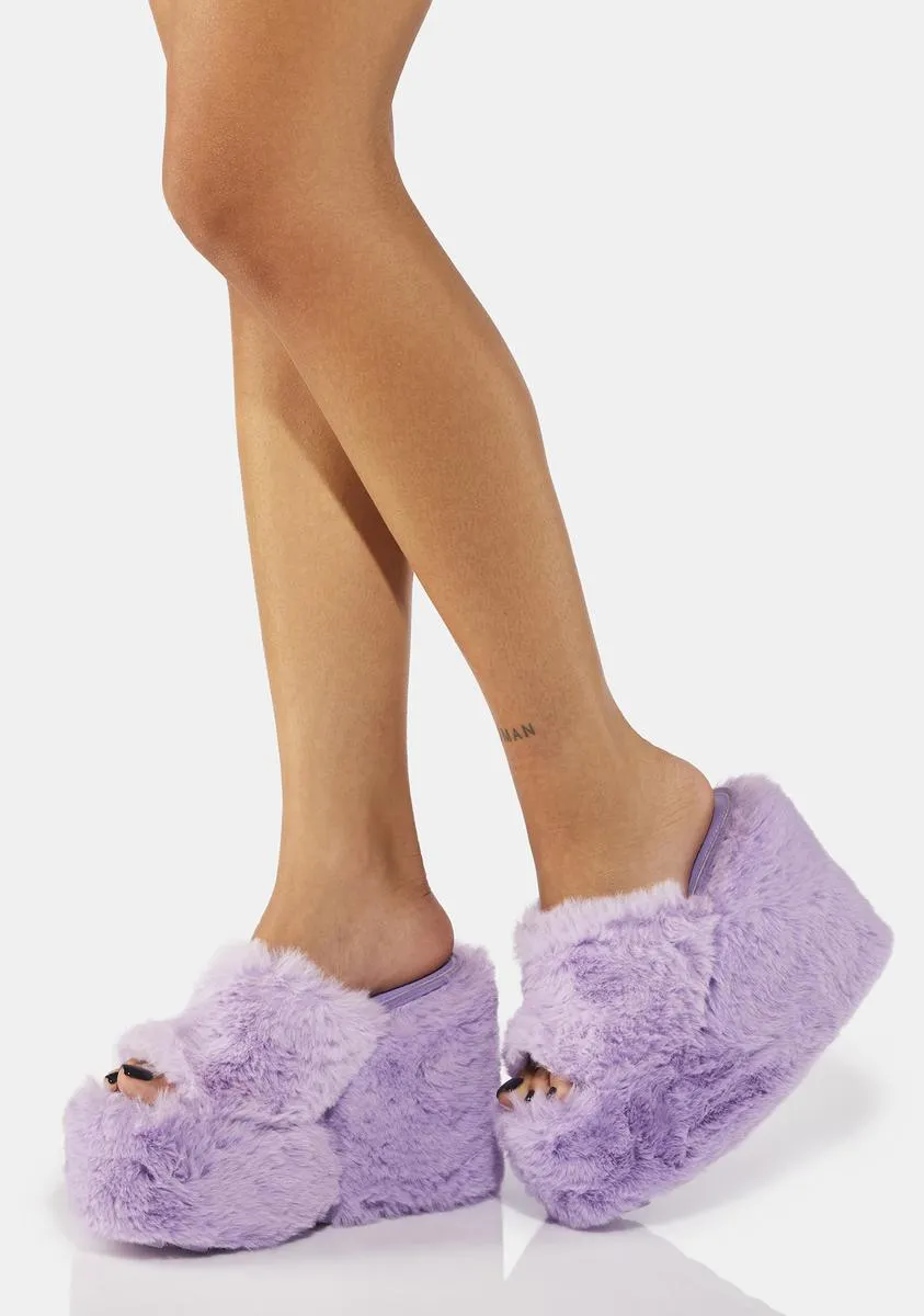 Lavender Gravity Faux Fur Sandals