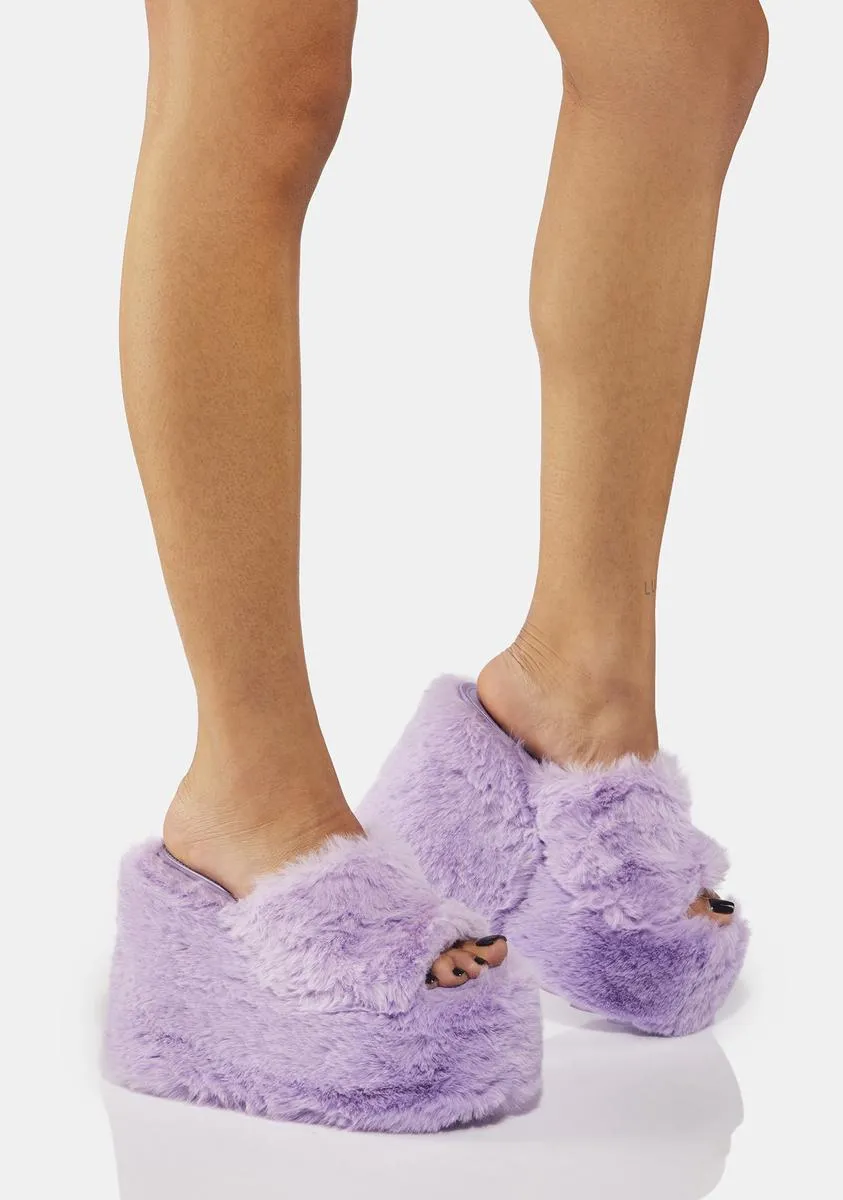 Lavender Gravity Faux Fur Sandals